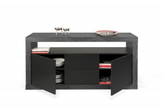 Buffet design DETROIT bois mélaminé Béton/Noir mat